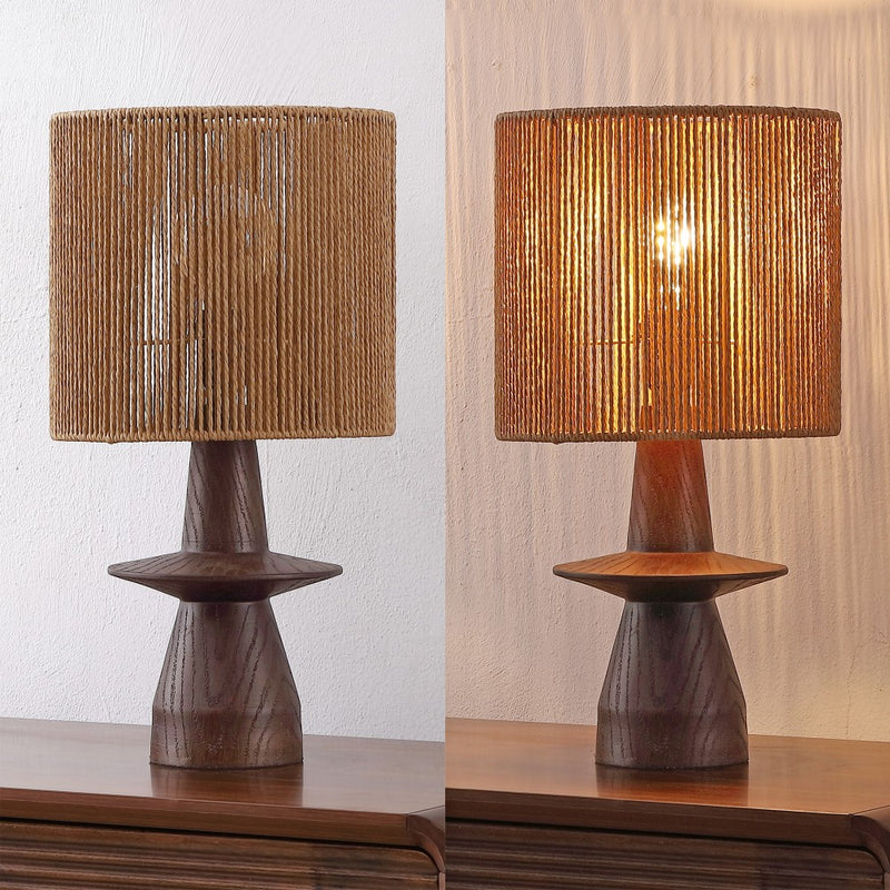 Rickie 19" Bohemian Coastal Sculptural Resin with Hand-Woven Paper Rope Drum Shade LED Table Lamp