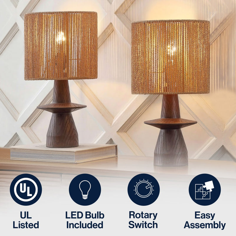 Rickie 19" Bohemian Coastal Sculptural Resin with Hand-Woven Paper Rope Drum Shade LED Table Lamp