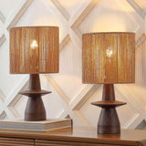 Rickie 19" Bohemian Coastal Sculptural Resin with Hand-Woven Paper Rope Drum Shade LED Table Lamp