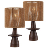Rickie 19" Bohemian Coastal Sculptural Resin with Hand-Woven Paper Rope Drum Shade LED Table Lamp