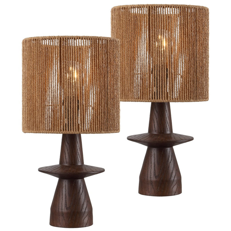 Rickie 19" Bohemian Coastal Sculptural Resin with Hand-Woven Paper Rope Drum Shade LED Table Lamp