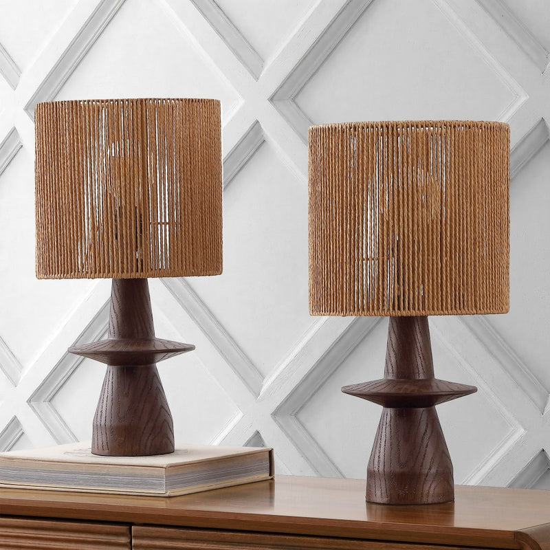 Rickie 19" Bohemian Coastal Sculptural Resin with Hand-Woven Paper Rope Drum Shade LED Table Lamp