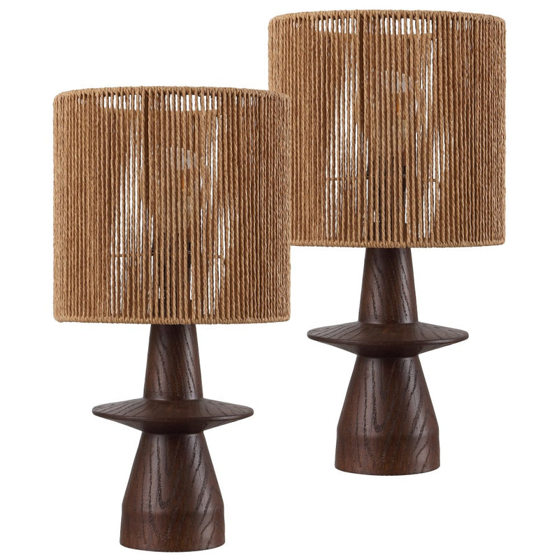 Rickie 19" Bohemian Coastal Sculptural Resin with Hand-Woven Paper Rope Drum Shade LED Table Lamp