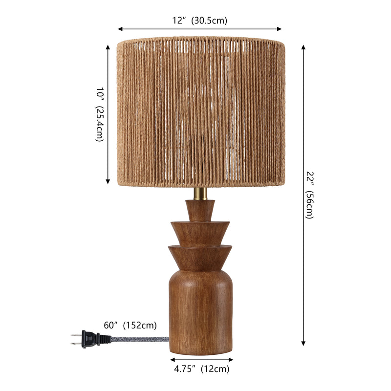 Anderson 22" Bohemian Coastal Tiered Totem Resin with Hand-Woven Paper Rope Drum Shade LED Table Lamp