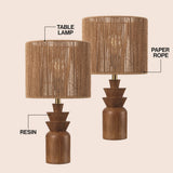Anderson 22" Bohemian Coastal Tiered Totem Resin with Hand-Woven Paper Rope Drum Shade LED Table Lamp
