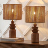 Anderson 22" Bohemian Coastal Tiered Totem Resin with Hand-Woven Paper Rope Drum Shade LED Table Lamp