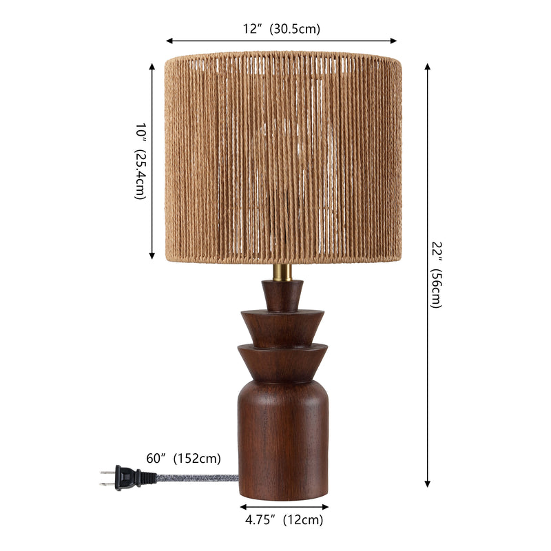Anderson 22" Bohemian Coastal Tiered Totem Resin with Hand-Woven Paper Rope Drum Shade LED Table Lamp