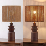 Anderson 22" Bohemian Coastal Tiered Totem Resin with Hand-Woven Paper Rope Drum Shade LED Table Lamp