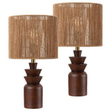 Anderson 22" Bohemian Coastal Tiered Totem Resin with Hand-Woven Paper Rope Drum Shade LED Table Lamp