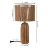 Hazel 24" Bohemian Coastal Fluted Scalloped Cylinder Resin with Hand-Woven Paper Rope Drum Shade LED Table Lamp