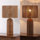 Hazel 24" Bohemian Coastal Fluted Scalloped Cylinder Resin with Hand-Woven Paper Rope Drum Shade LED Table Lamp