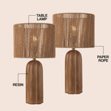 Hazel 24" Bohemian Coastal Fluted Scalloped Cylinder Resin with Hand-Woven Paper Rope Drum Shade LED Table Lamp