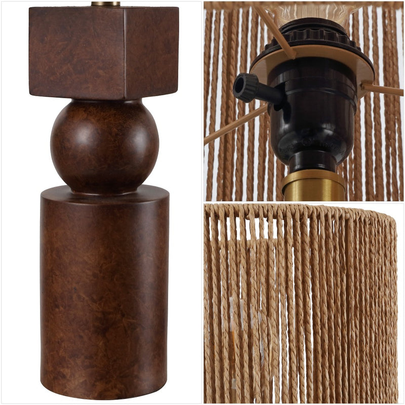 Lilian 24.5" Bohemian Casual Geometric Totem Resin with Hand-Woven Paper Rope Drum Shade LED Table Lamp