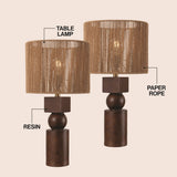 Lilian 24.5" Bohemian Casual Geometric Totem Resin with Hand-Woven Paper Rope Drum Shade LED Table Lamp