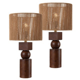 Lilian 24.5" Bohemian Casual Geometric Totem Resin with Hand-Woven Paper Rope Drum Shade LED Table Lamp