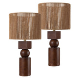 Lilian 24.5" Bohemian Casual Geometric Totem Resin with Hand-Woven Paper Rope Drum Shade LED Table Lamp
