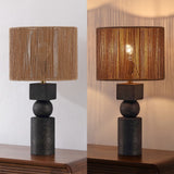Lilian 24.5" Bohemian Casual Geometric Totem Resin with Hand-Woven Paper Rope Drum Shade LED Table Lamp