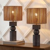 Lilian 24.5" Bohemian Casual Geometric Totem Resin with Hand-Woven Paper Rope Drum Shade LED Table Lamp