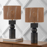 Lilian 24.5" Bohemian Casual Geometric Totem Resin with Hand-Woven Paper Rope Drum Shade LED Table Lamp