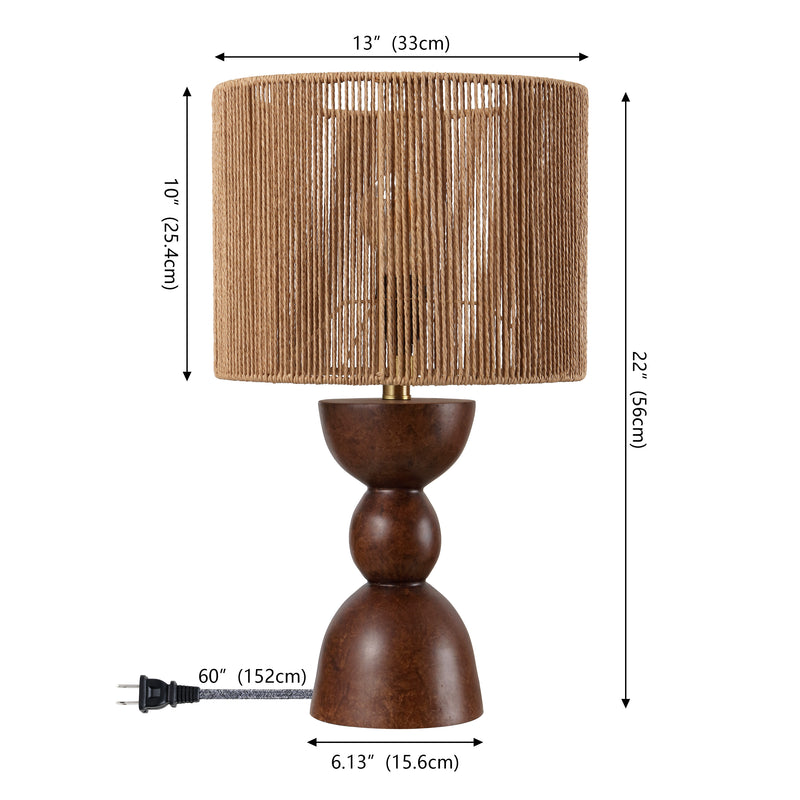 Sherry 22" Bohemian Coastal Hourglass Totem Resin with Hand-Woven Paper Rope Drum Shade LED Table Lamp