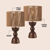 Sherry 22" Bohemian Coastal Hourglass Totem Resin with Hand-Woven Paper Rope Drum Shade LED Table Lamp