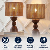 Sherry 22" Bohemian Coastal Hourglass Totem Resin with Hand-Woven Paper Rope Drum Shade LED Table Lamp