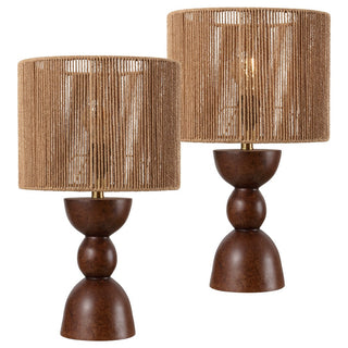 Sherry 22" Bohemian Coastal Hourglass Totem Resin with Hand-Woven Paper Rope Drum Shade LED Table Lamp