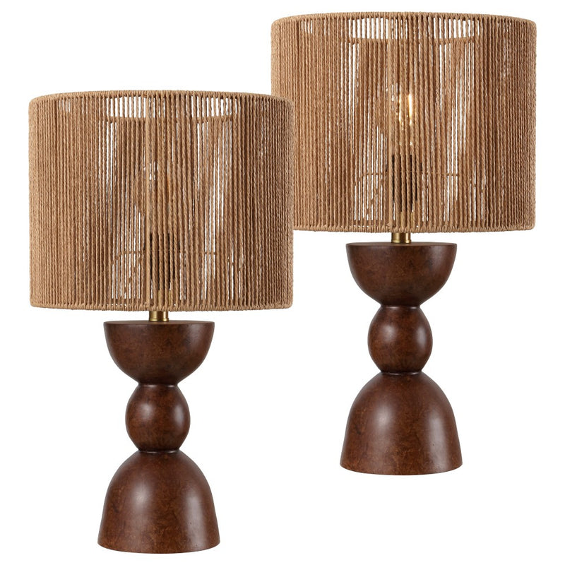 Sherry 22" Bohemian Coastal Hourglass Totem Resin with Hand-Woven Paper Rope Drum Shade LED Table Lamp