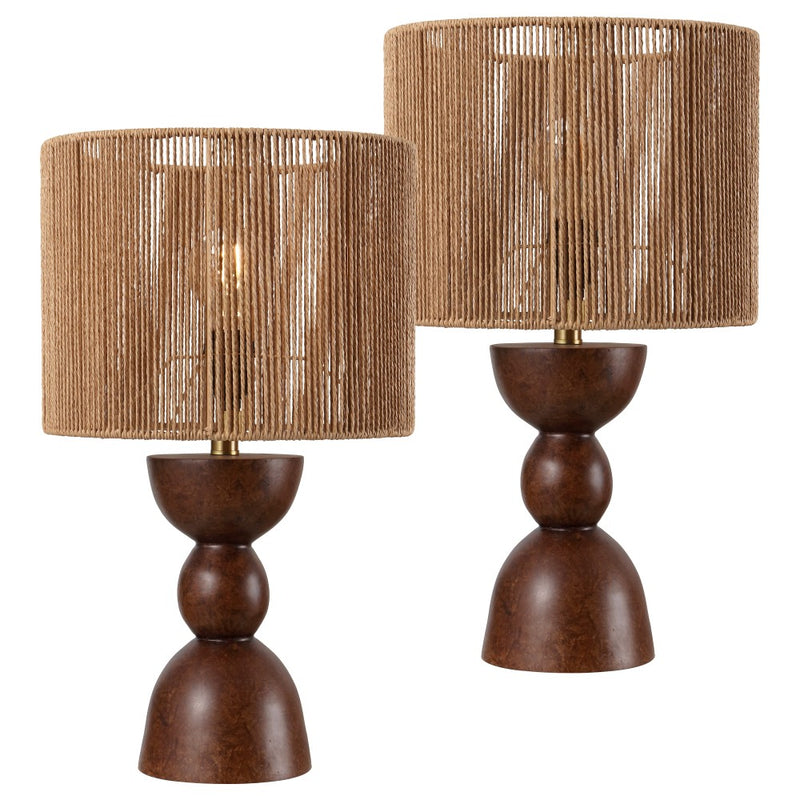 Sherry 22" Bohemian Coastal Hourglass Totem Resin with Hand-Woven Paper Rope Drum Shade LED Table Lamp