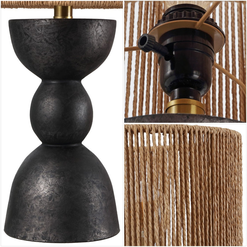 Sherry 22" Bohemian Coastal Hourglass Totem Resin with Hand-Woven Paper Rope Drum Shade LED Table Lamp