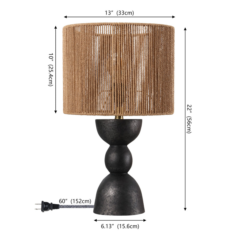 Sherry 22" Bohemian Coastal Hourglass Totem Resin with Hand-Woven Paper Rope Drum Shade LED Table Lamp