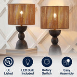 Sherry 22" Bohemian Coastal Hourglass Totem Resin with Hand-Woven Paper Rope Drum Shade LED Table Lamp