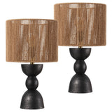 Sherry 22" Bohemian Coastal Hourglass Totem Resin with Hand-Woven Paper Rope Drum Shade LED Table Lamp