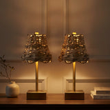 Willow 11 in. Coastal Bohemian Metal and Water Hyacinth Tapered Cordless Rechargeable Integrated Dimmable LED Table Lamp with Touch Sensor Brass Gold/Brown (Set of 2) – AI-ON