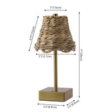 Willow 11 in. Coastal Bohemian Metal and Water Hyacinth Tapered Cordless Rechargeable Integrated Dimmable LED Table Lamp with Touch Sensor