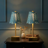 Willow 11 in. Coastal Bohemian Metal and Water Hyacinth Tapered Cordless Rechargeable Integrated Dimmable LED Table Lamp with Touch Sensor Brass Gold/Blue (Set of 2) – AI-ON