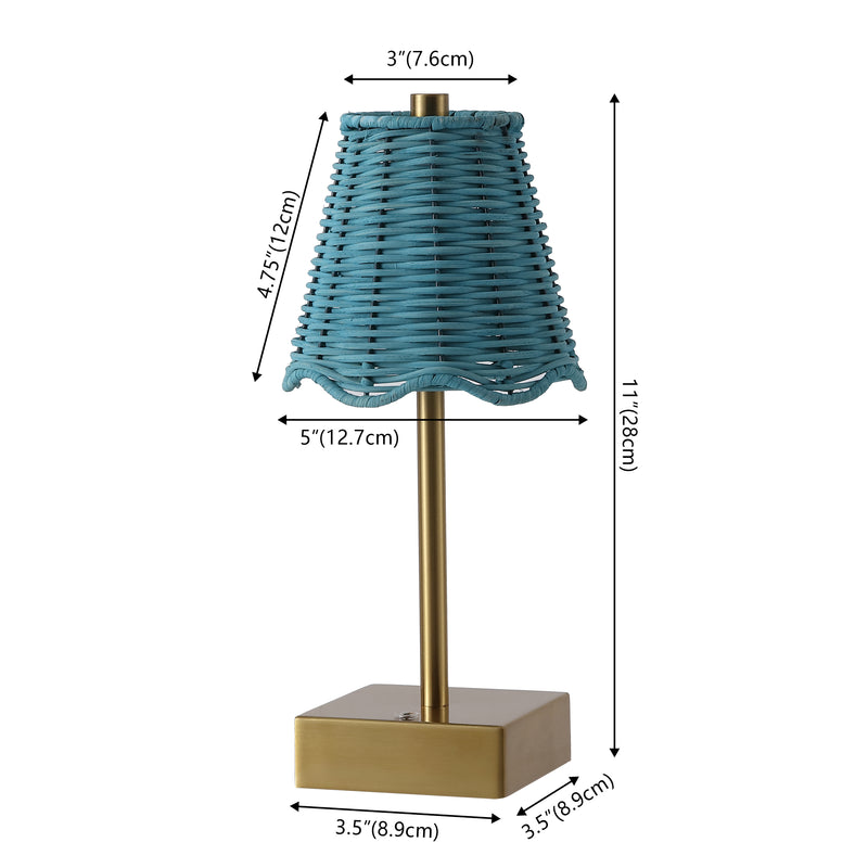 Willow 11 in. Coastal Bohemian Metal and Water Hyacinth Tapered Cordless Rechargeable Integrated Dimmable LED Table Lamp with Touch Sensor