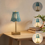 Willow 11 in. Coastal Bohemian Metal and Water Hyacinth Tapered Cordless Rechargeable Integrated Dimmable LED Table Lamp with Touch Sensor