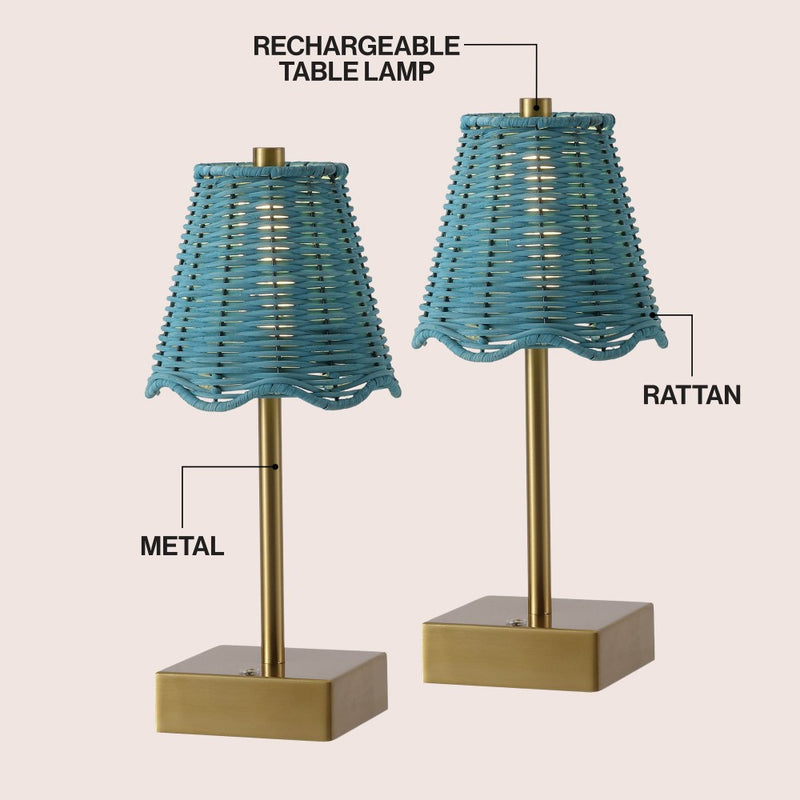 Willow 11 in. Coastal Bohemian Metal and Water Hyacinth Tapered Cordless Rechargeable Integrated Dimmable LED Table Lamp with Touch Sensor