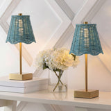 Willow 11 in. Coastal Bohemian Metal and Water Hyacinth Tapered Cordless Rechargeable Integrated Dimmable LED Table Lamp with Touch Sensor