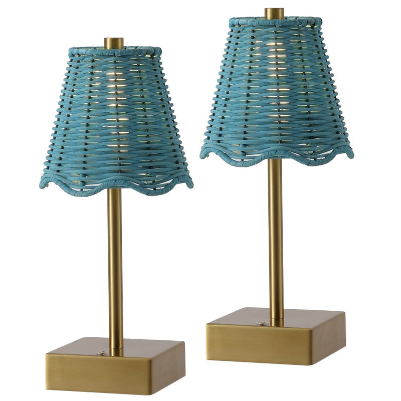 Willow 11 in. Coastal Bohemian Metal and Water Hyacinth Tapered Cordless Rechargeable Integrated Dimmable LED Table Lamp with Touch Sensor