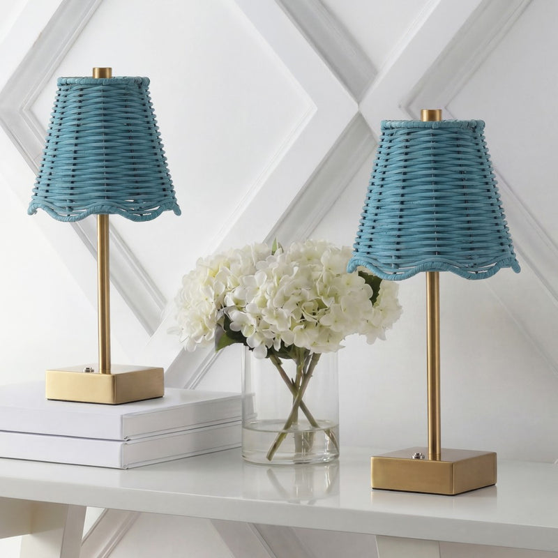 Willow 11 in. Coastal Bohemian Metal and Water Hyacinth Tapered Cordless Rechargeable Integrated Dimmable LED Table Lamp with Touch Sensor
