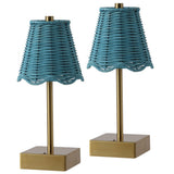 Willow 11 in. Coastal Bohemian Metal and Water Hyacinth Tapered Cordless Rechargeable Integrated Dimmable LED Table Lamp with Touch Sensor