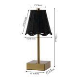 Willow 11 in. Coastal Bohemian Metal and Water Hyacinth Tapered Cordless Rechargeable Integrated Dimmable LED Table Lamp with Touch Sensor