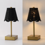 Willow 11 in. Coastal Bohemian Metal and Water Hyacinth Tapered Cordless Rechargeable Integrated Dimmable LED Table Lamp with Touch Sensor