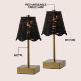 Willow 11 in. Coastal Bohemian Metal and Water Hyacinth Tapered Cordless Rechargeable Integrated Dimmable LED Table Lamp with Touch Sensor