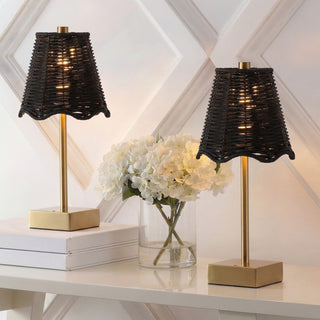 Willow 11 in. Coastal Bohemian Metal and Water Hyacinth Tapered Cordless Rechargeable Integrated Dimmable LED Table Lamp with Touch Sensor