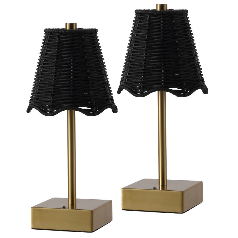 Willow 11 in. Coastal Bohemian Metal and Water Hyacinth Tapered Cordless Rechargeable Integrated Dimmable LED Table Lamp with Touch Sensor
