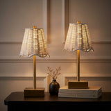 Willow 11 in. Coastal Bohemian Metal and Water Hyacinth Tapered Cordless Rechargeable Integrated Dimmable LED Table Lamp with Touch Sensor Brass Gold/White (Set of 2) – AI-ON