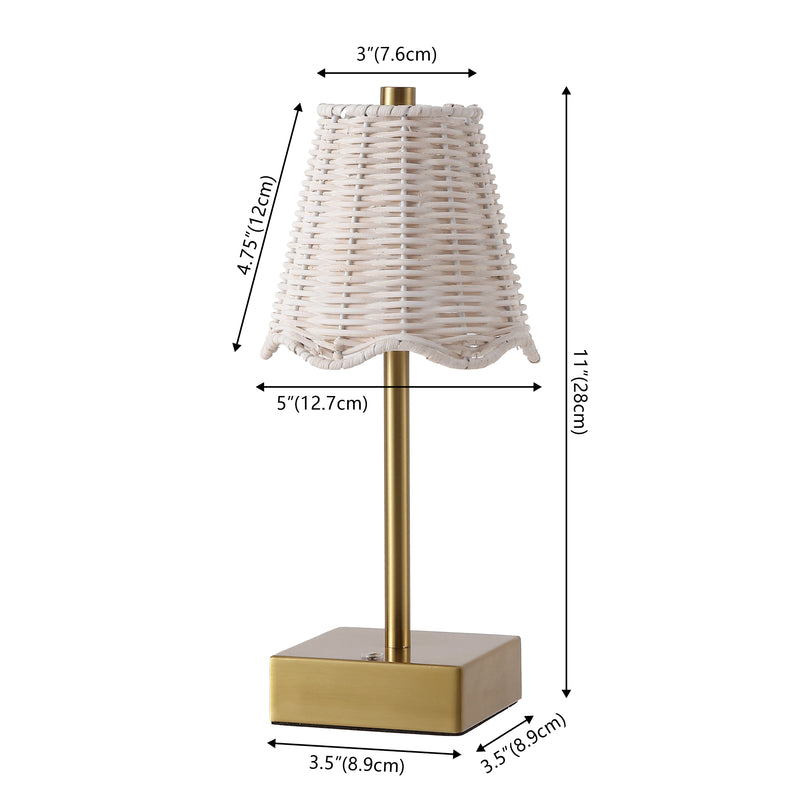Willow 11 in. Coastal Bohemian Metal and Water Hyacinth Tapered Cordless Rechargeable Integrated Dimmable LED Table Lamp with Touch Sensor